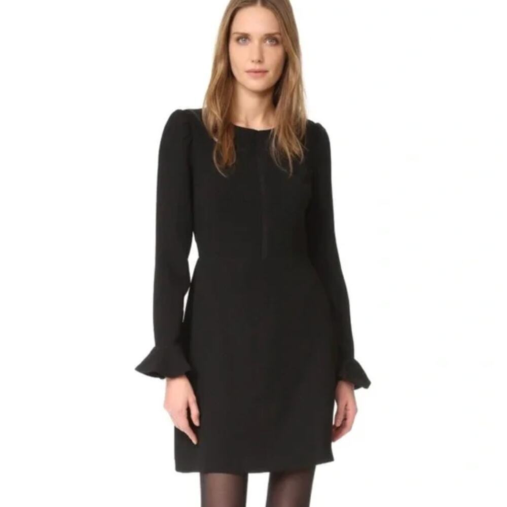 Club Monaco Mareah Dress Black Mini Long Sleeves Ruffled Cuffs Women's 6 LBD
